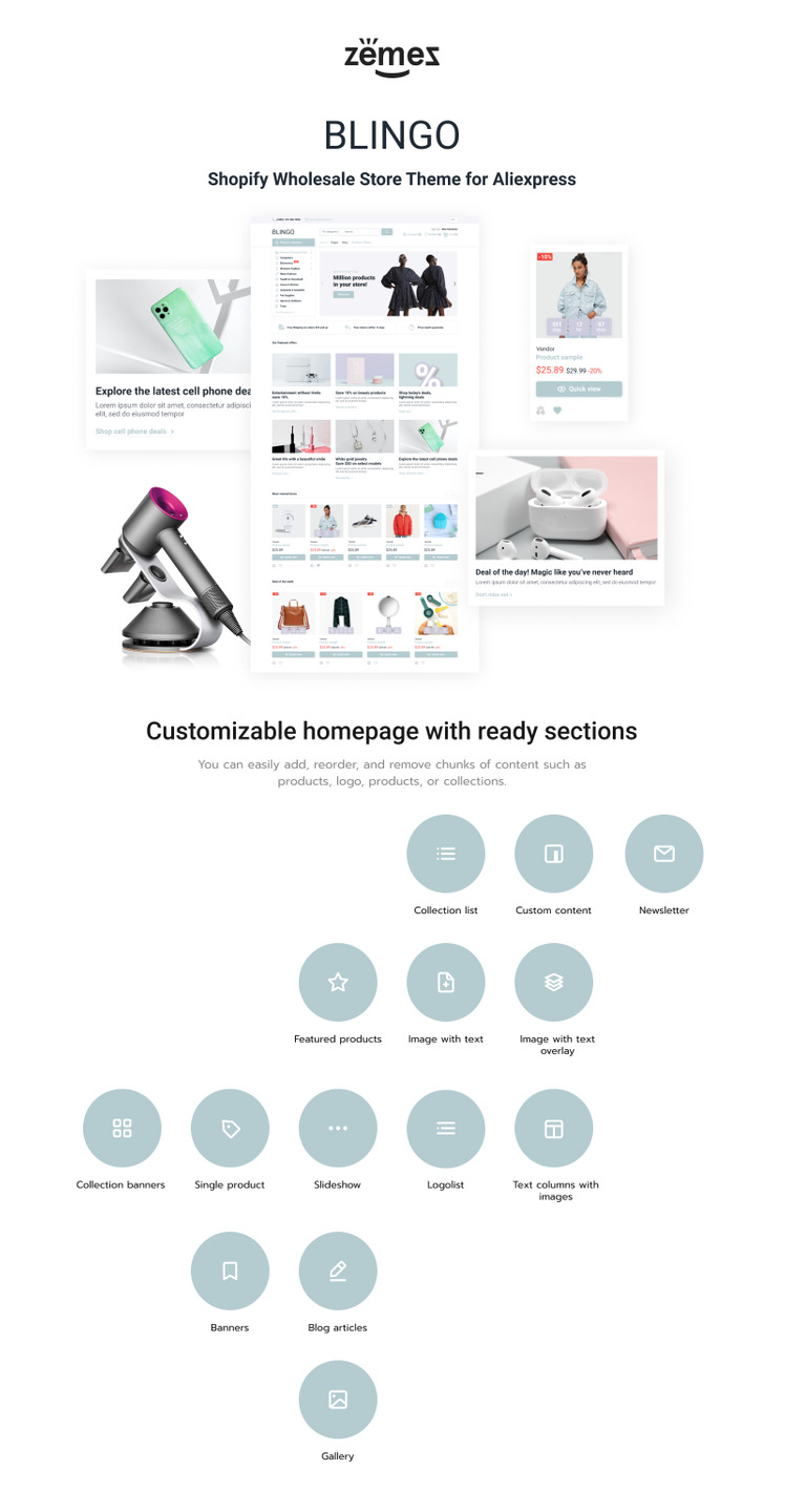 Blingo Shopify Wholesale Store Theme for Aliexpress #204938-1