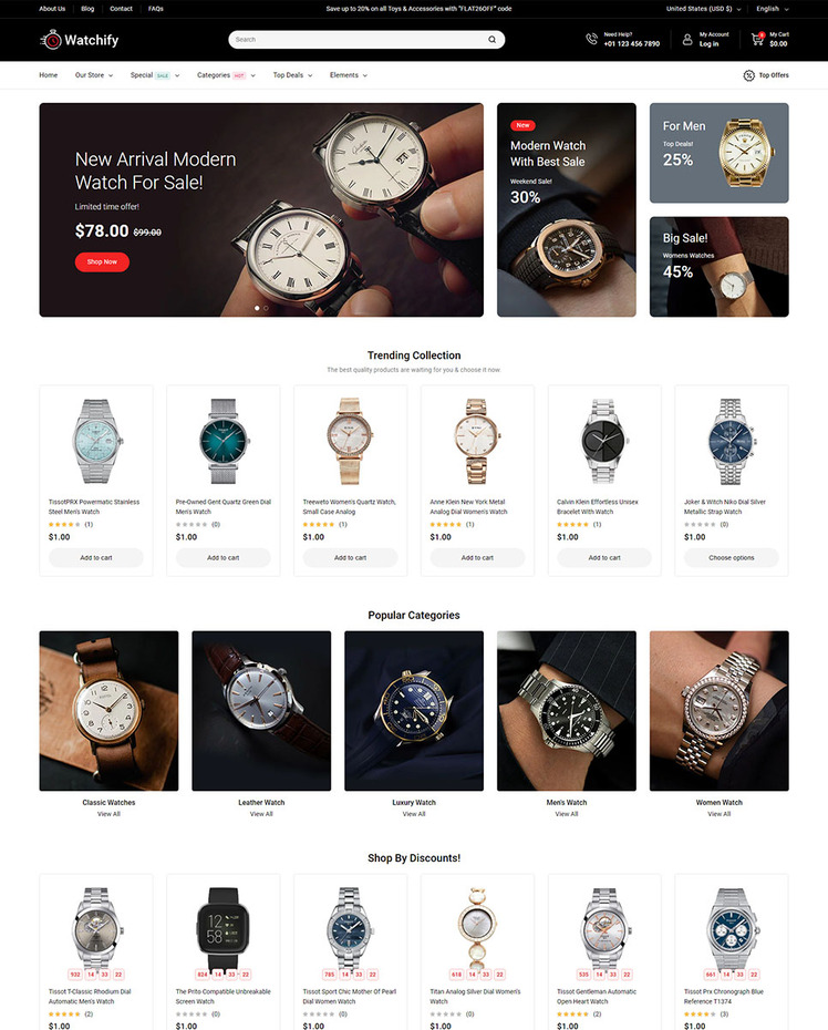 Watchify Watches and Jewelry Store Shopify Theme #413225