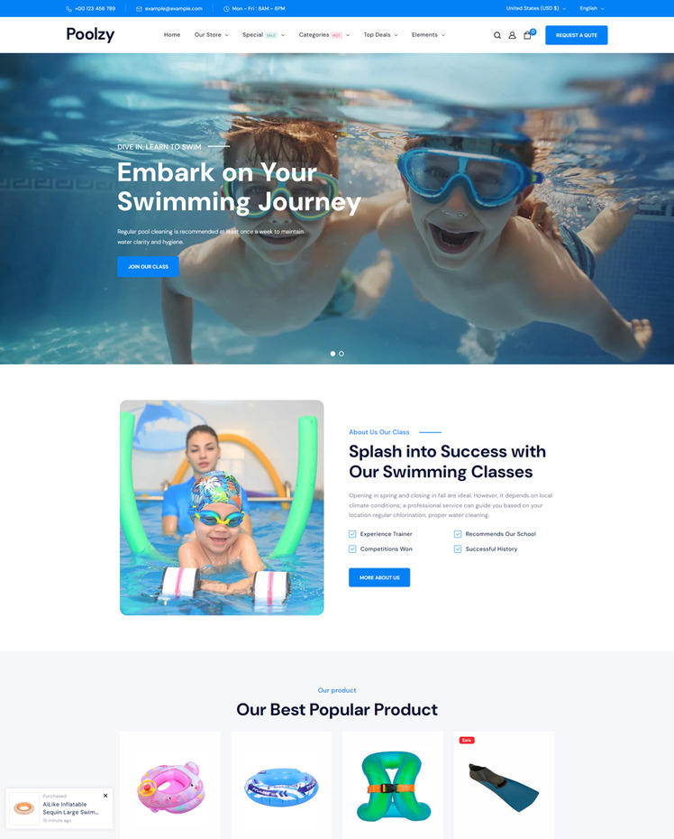 Poolzy Swimming Pool Services Pool Cleaning And Pool Repair Shopify Theme #433095