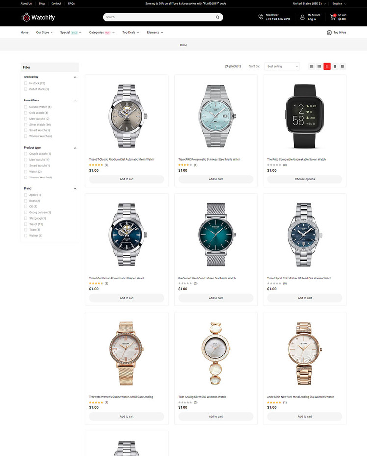 Watchify Watches and Jewelry Store Shopify Theme #413225