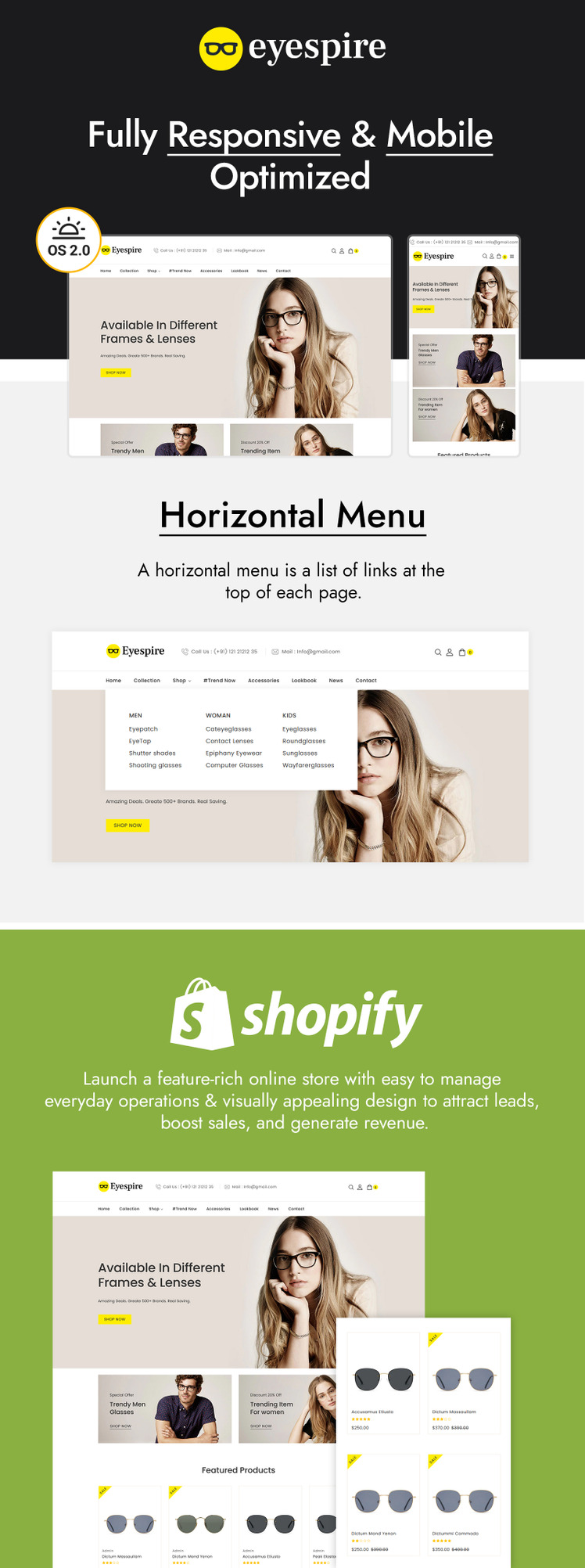 Eyespire Eyeglasses Sunglasses Fashion Shopify Theme #179725-1