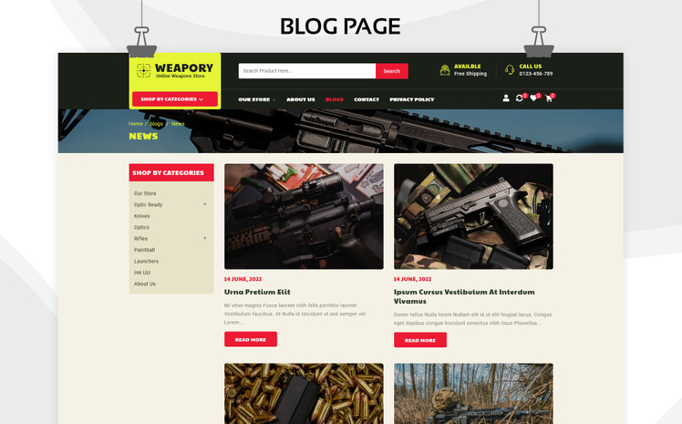 Weapory Weapon Shop and Gun Store Shopify Theme #255624