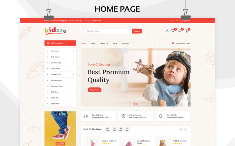 Kidzze Kids Clothing Toys Store Shopify Theme #243961