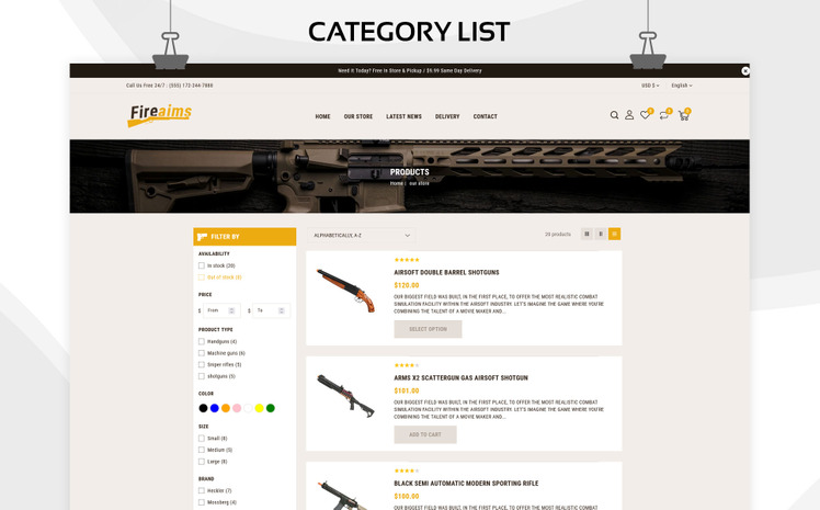 Fireaims Weapon Store and Shooting Club Shopify Theme #252353