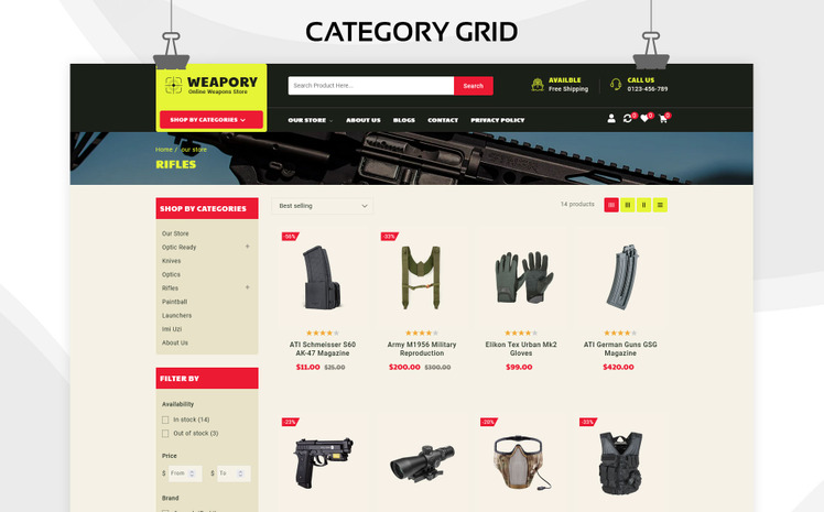 Weapory Weapon Shop and Gun Store Shopify Theme #255624