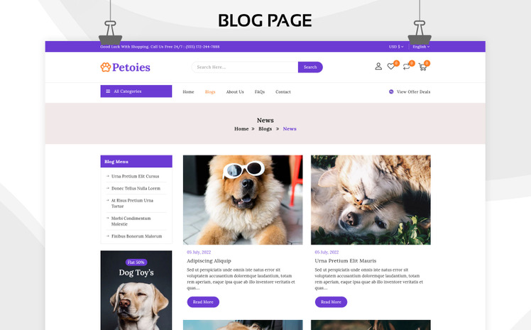 Petoies Pet Shop Pet Accessories Responsive Shopify Theme #264850