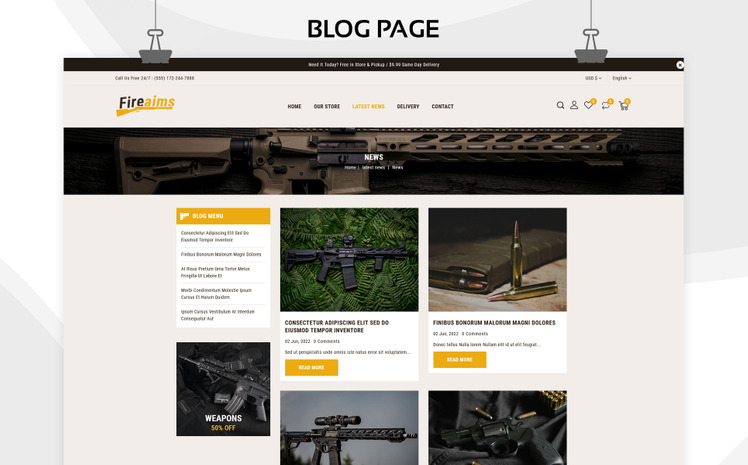 Fireaims Weapon Store and Shooting Club Shopify Theme #252353