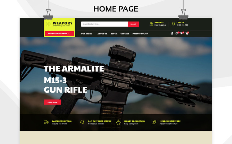 Weapory Weapon Shop and Gun Store Shopify Theme #255624