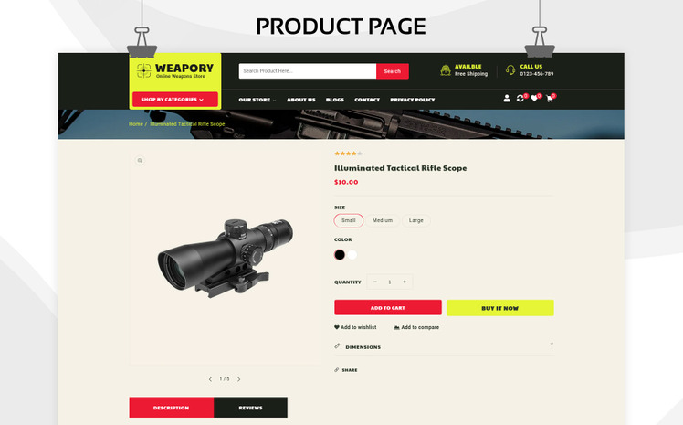 Weapory Weapon Shop and Gun Store Shopify Theme #255624