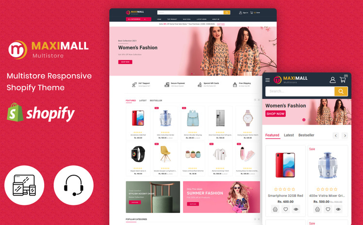 MaxiMall Multipurpose Premium Shopify Theme #178049