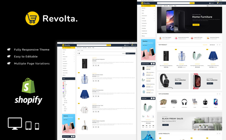 Revolta Minimal Modern Multistore Shopify Theme #162394