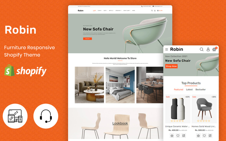 Robin Modern Furniture Responsive Shopify Template #175839
