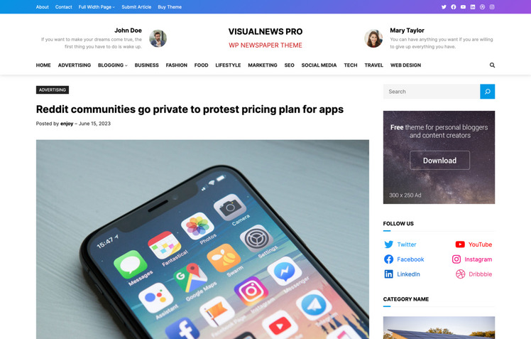 VisualNews Pro - WordPress Magazine Theme #381270