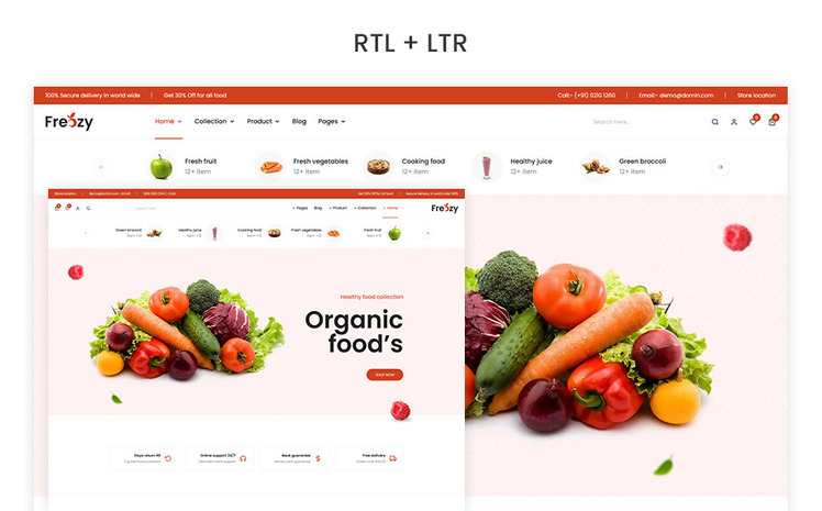 Freozy The Vegetables Organic Food Supermarket Shopify Theme #278434