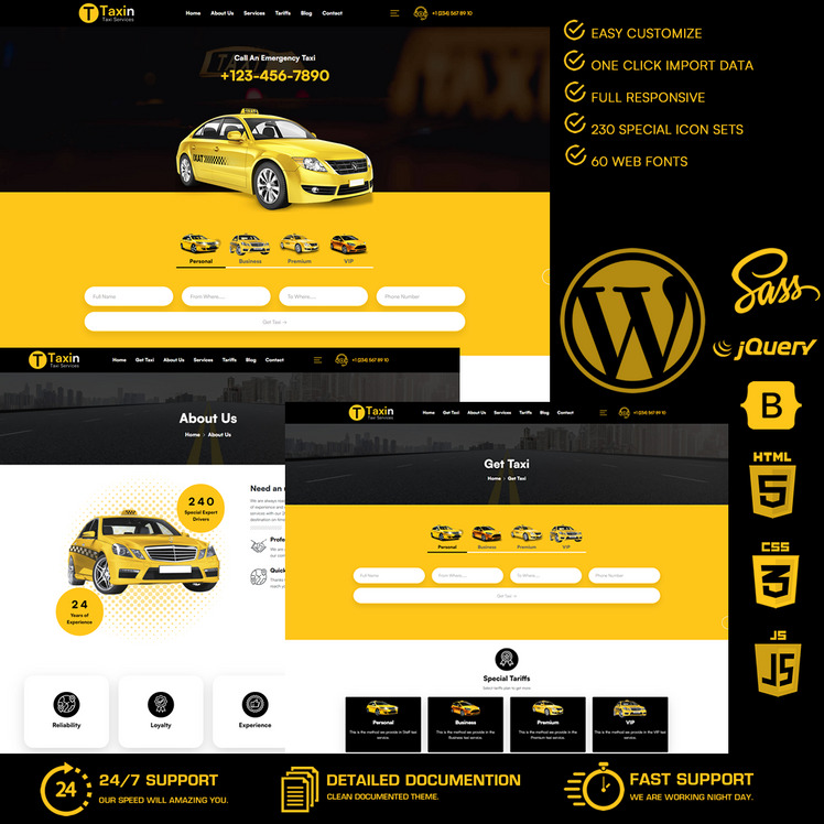 Taxin Taxi Services WordPress Theme #368513-1