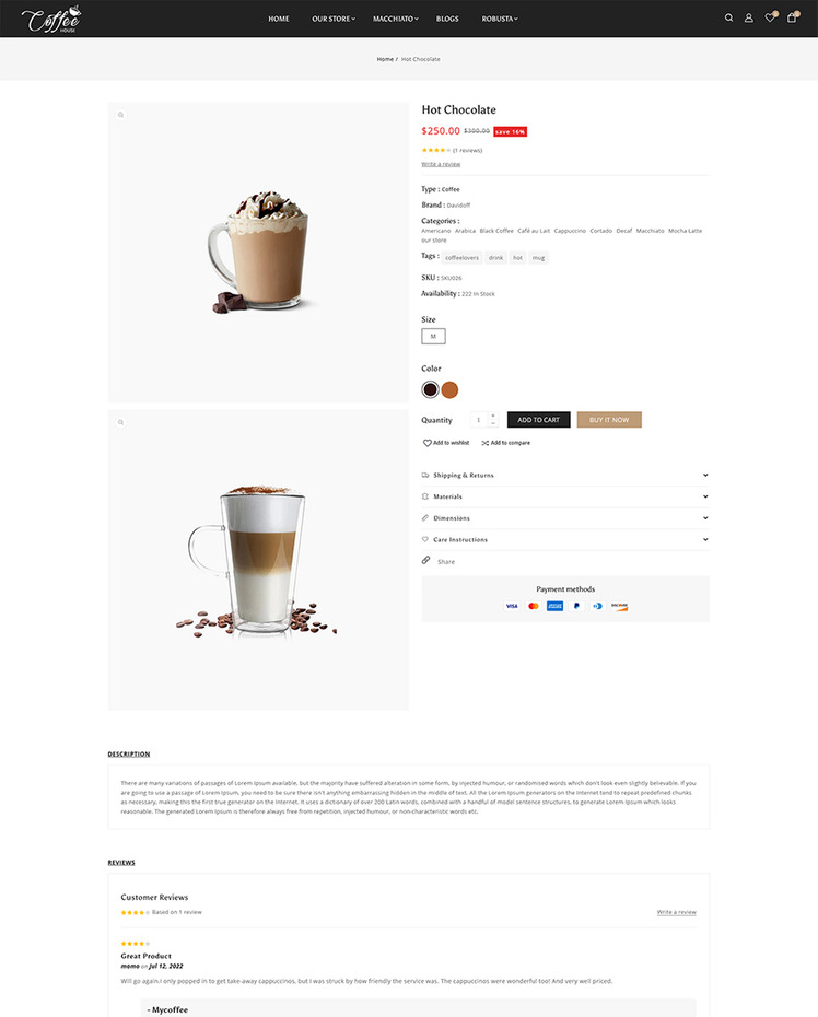 Coffee Tea Coffee Drinks and Beverages Store Shopify Theme #271323