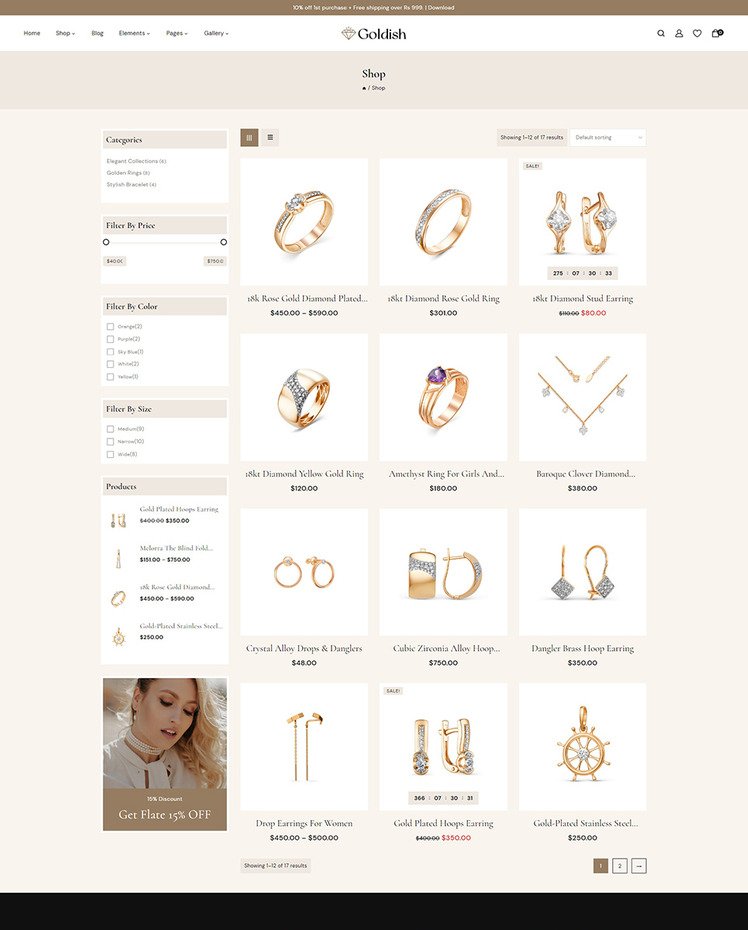 Goldish Modern Jewelry and Imitation Store WooCommerce Elementor Responsive Theme #313610