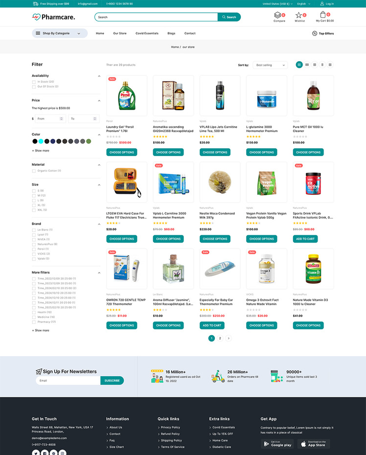 Pharmcare Health and Medicine Store Shopify Responsive Theme #296220