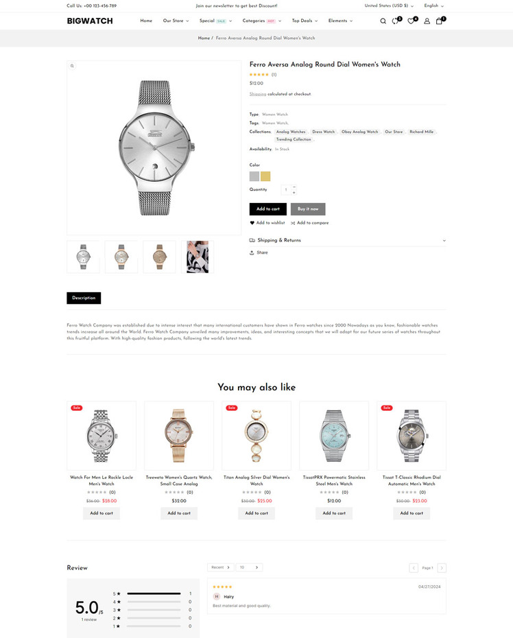 BigWatch Watch and Jewelry and Fashion Shopify Theme #417776