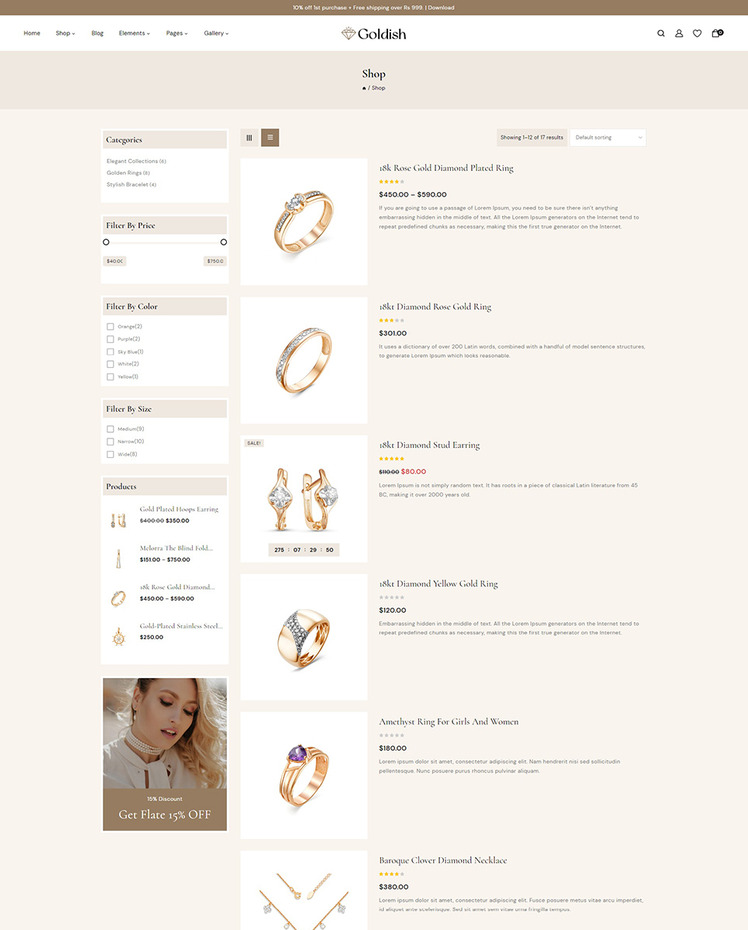 Goldish Modern Jewelry and Imitation Store WooCommerce Elementor Responsive Theme #313610