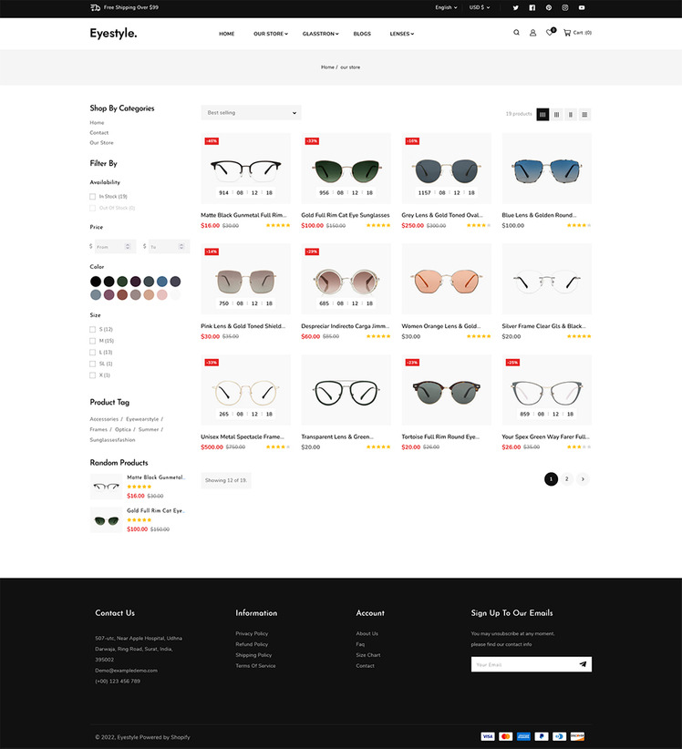 Eyestyle Eye Glasses Goggles and Sunglass Multipurpose Shopify Theme #256003