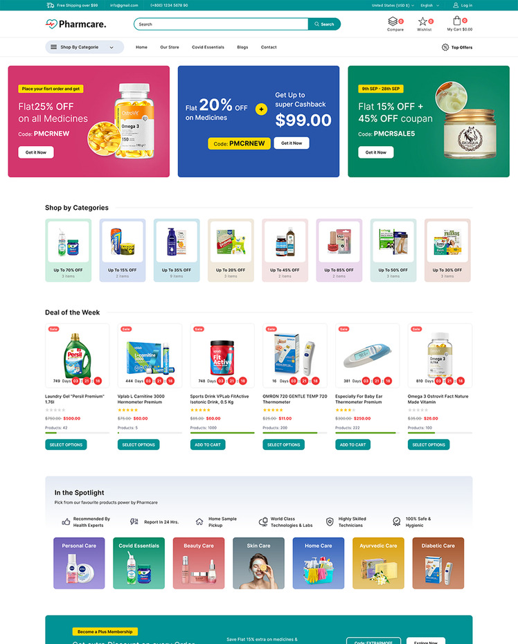 Pharmcare Health and Medicine Store Shopify Responsive Theme #296220