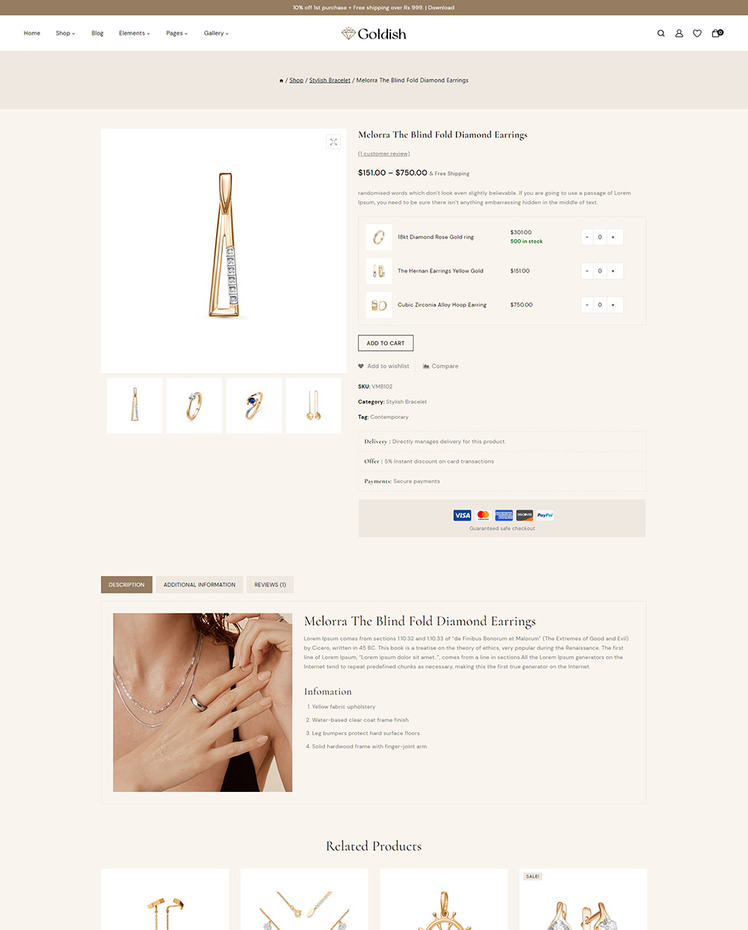 Goldish Modern Jewelry and Imitation Store WooCommerce Elementor Responsive Theme #313610