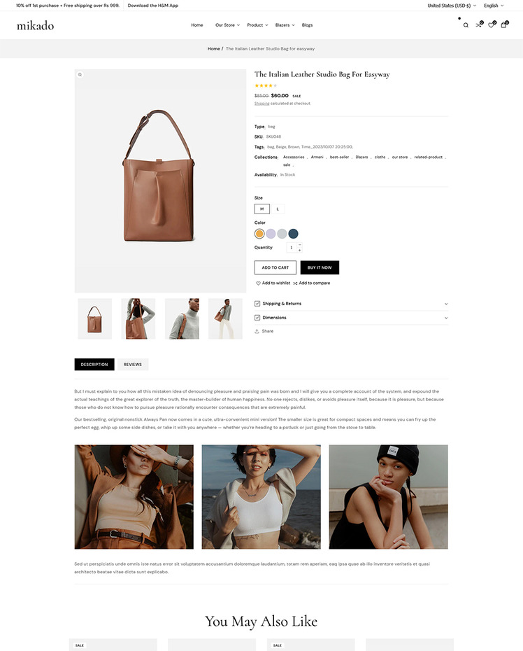 Mikado Boutique and Fashion Store Shopify OS Multipurpose Responsive Theme #325015