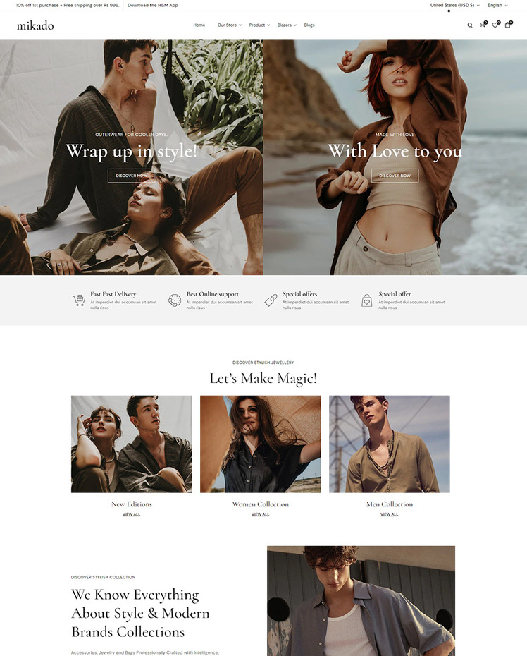Mikado Boutique and Fashion Store Shopify OS Multipurpose Responsive Theme #325015