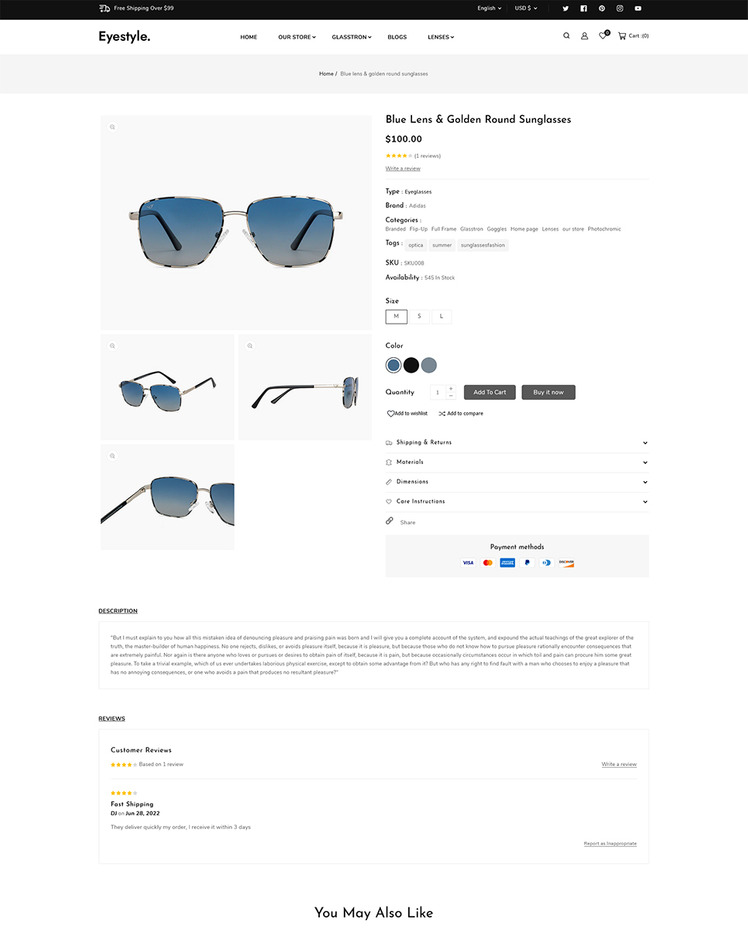 Eyestyle Eye Glasses Goggles and Sunglass Multipurpose Shopify Theme #256003