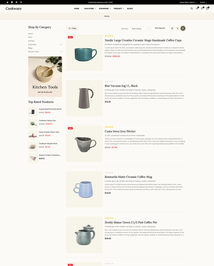 Cookware Appliances Kitchen and Crockery Shopify Multipurpose Responsive Theme #317748