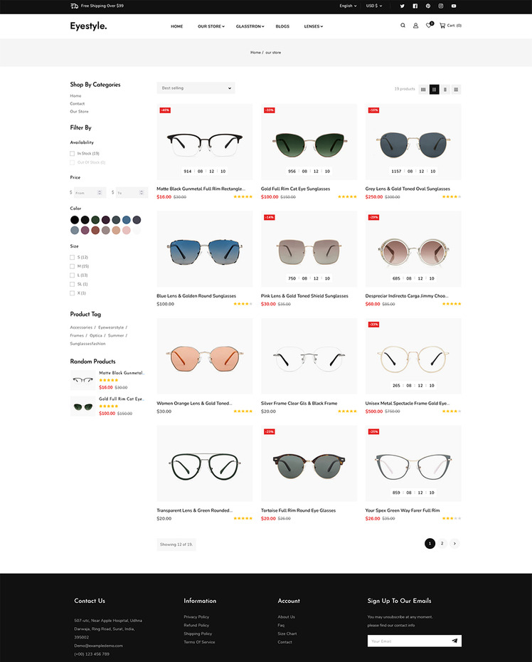 Eyestyle Eye Glasses Goggles and Sunglass Multipurpose Shopify Theme #256003