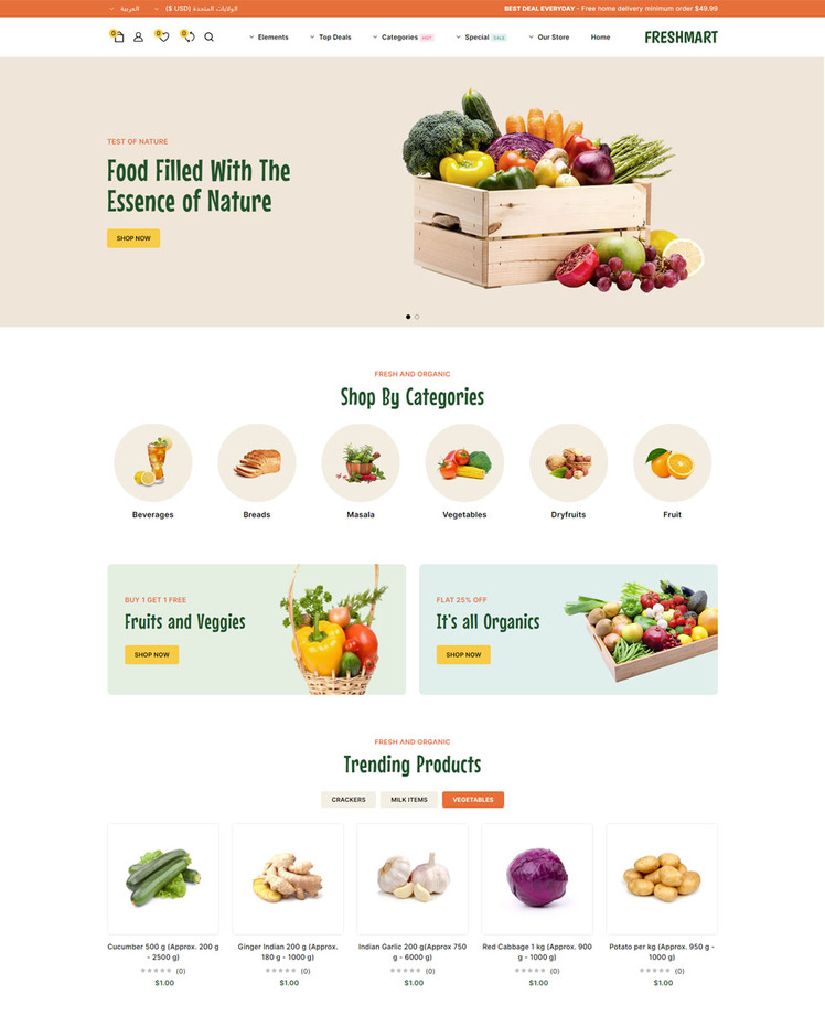 FreshMart Grocery and Organic Responsive Shopify Theme #415583