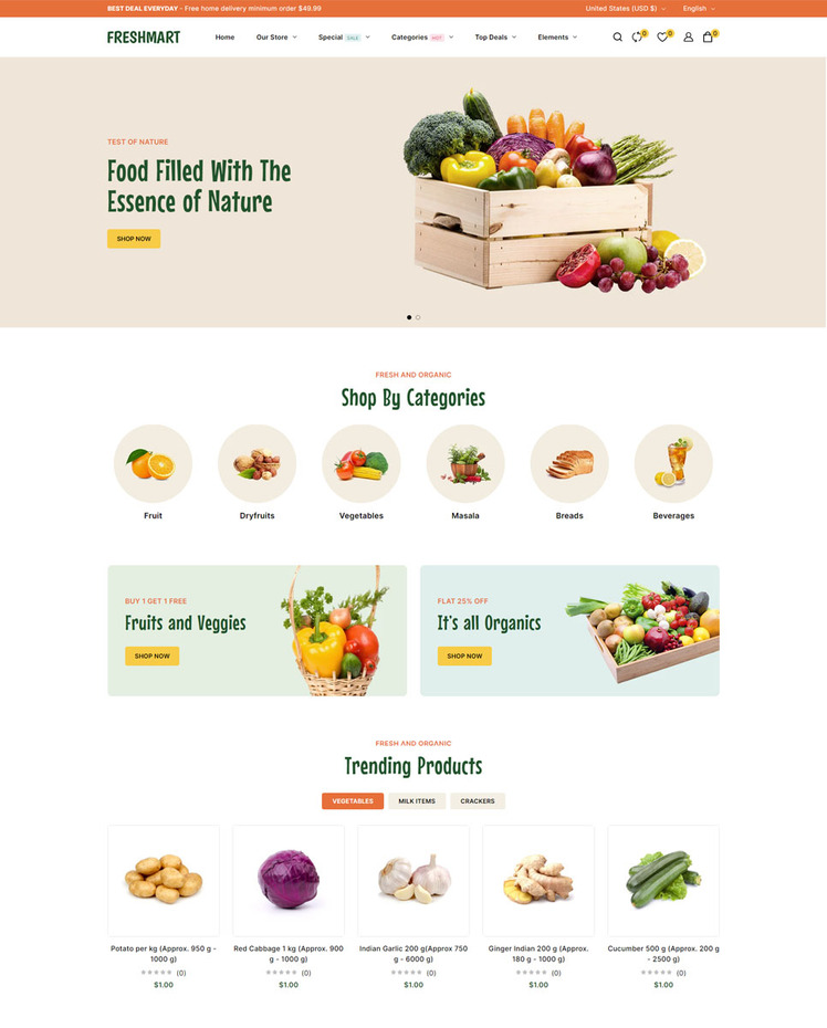 FreshMart Grocery and Organic Responsive Shopify Theme #415583