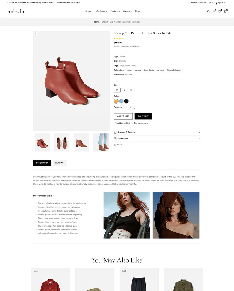 Mikado Boutique and Fashion Store Shopify OS Multipurpose Responsive Theme #325015