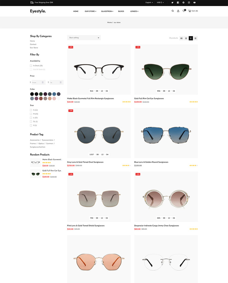 Eyestyle Eye Glasses Goggles and Sunglass Multipurpose Shopify Theme #256003