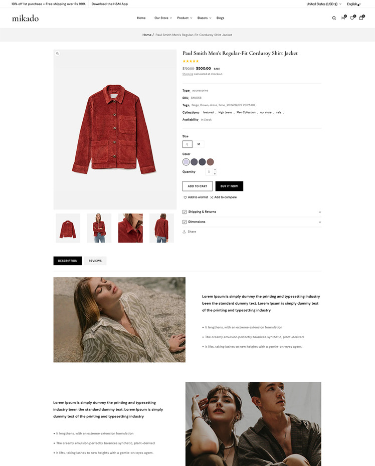 Mikado Boutique and Fashion Store Shopify OS Multipurpose Responsive Theme #325015