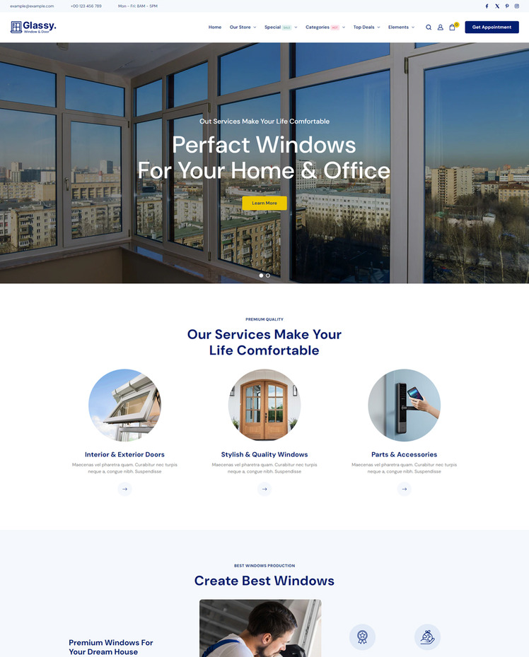 Glassy Windows and Doors Services Shopify Responsive Theme #429615