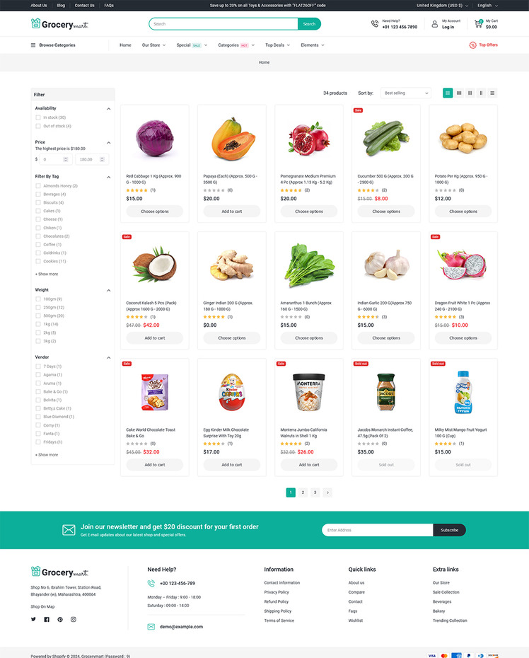 Grocery Mart Grocery Vegitables and Organic Responsive Shopify Theme #397672