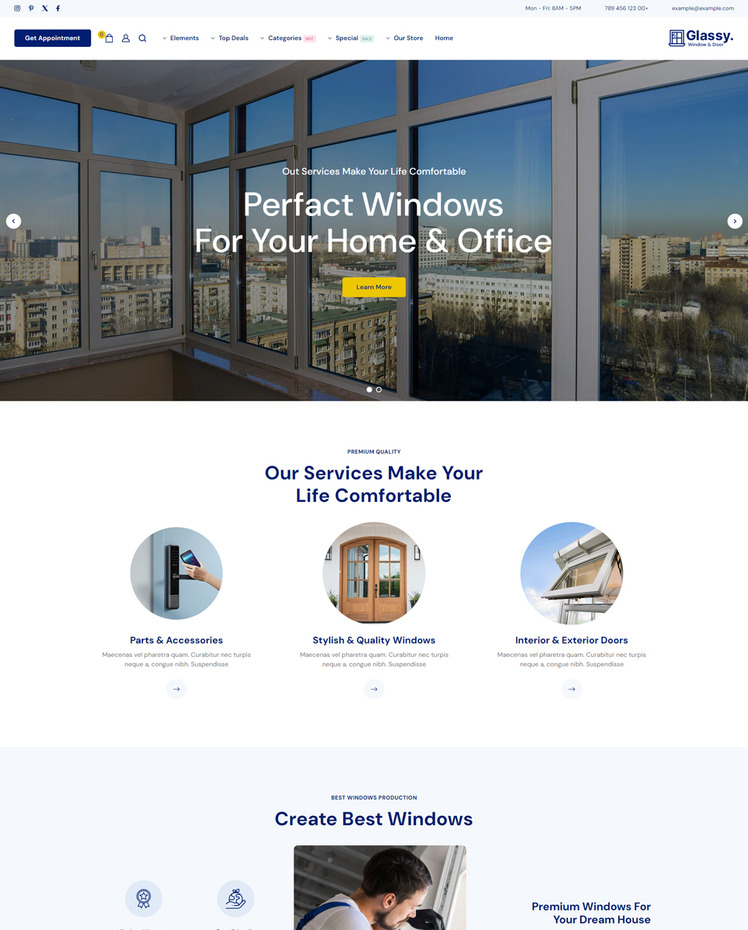 Glassy Windows and Doors Services Shopify Responsive Theme #429615