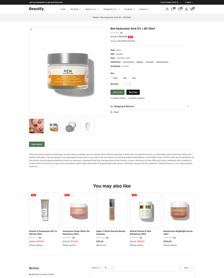 Beautify Beauty Fashion and Cosmetic Responsive Shopify Theme #417778