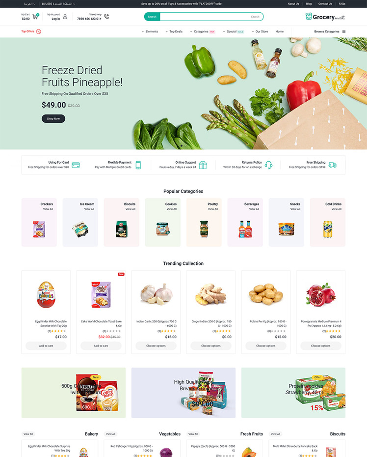 Grocery Mart Grocery Vegitables and Organic Responsive Shopify Theme #397672