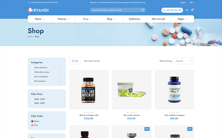 Ryandi Medical and Pharmacy Shopify Theme #360933
