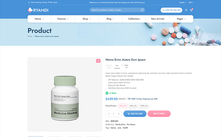 Ryandi Medical and Pharmacy Shopify Theme #360933