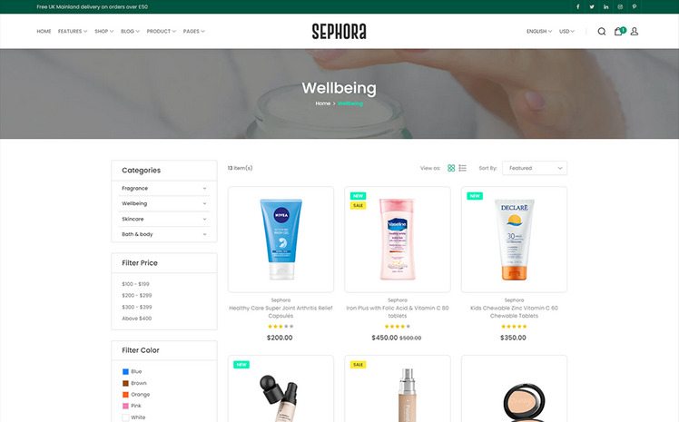 Sephora Shopify Beauty Cosmetic Theme #347541