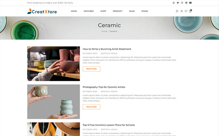 CreatXtore Handmade Ceramics and Pottery Shop Shopify Theme #385927
