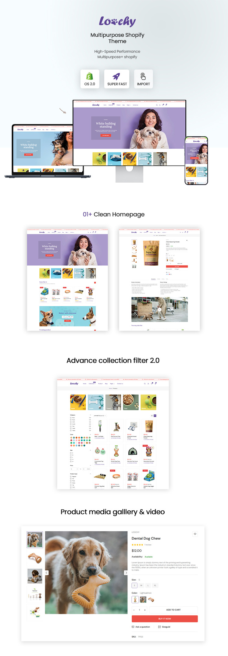 Loochy Multipurpose pets and food Shopify Theme #339824-1
