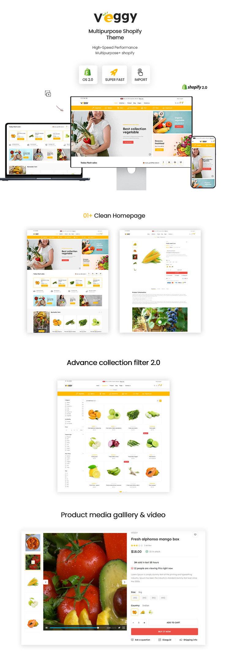 Veggy Multipurpose Grocery food Shopify Theme #346805-1