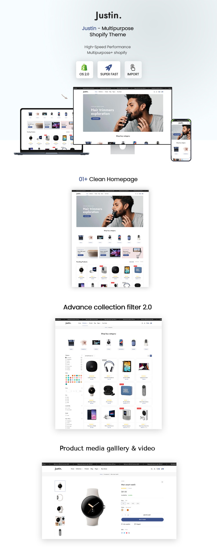 Justin Multipurpose electronics gadget Shopify Theme #287874-1