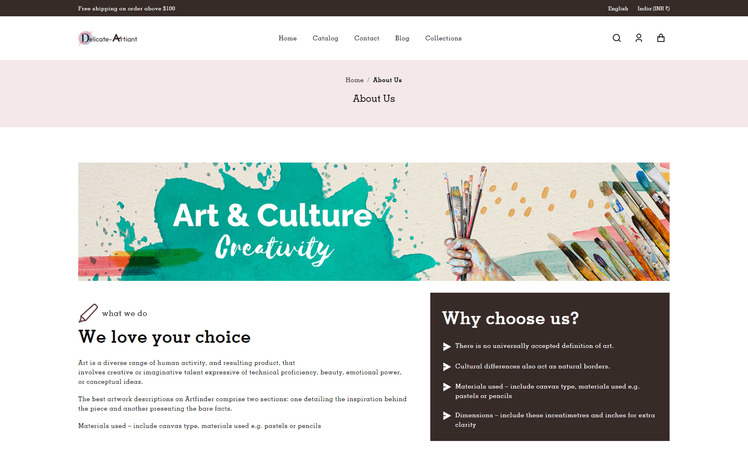 Delicate Artian Premium Art and Painting Shopify Theme #316742